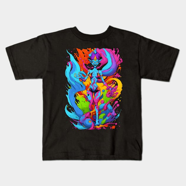 Evil genie color mix candy color splash style abstract art Kids T-Shirt by Terror-Fi